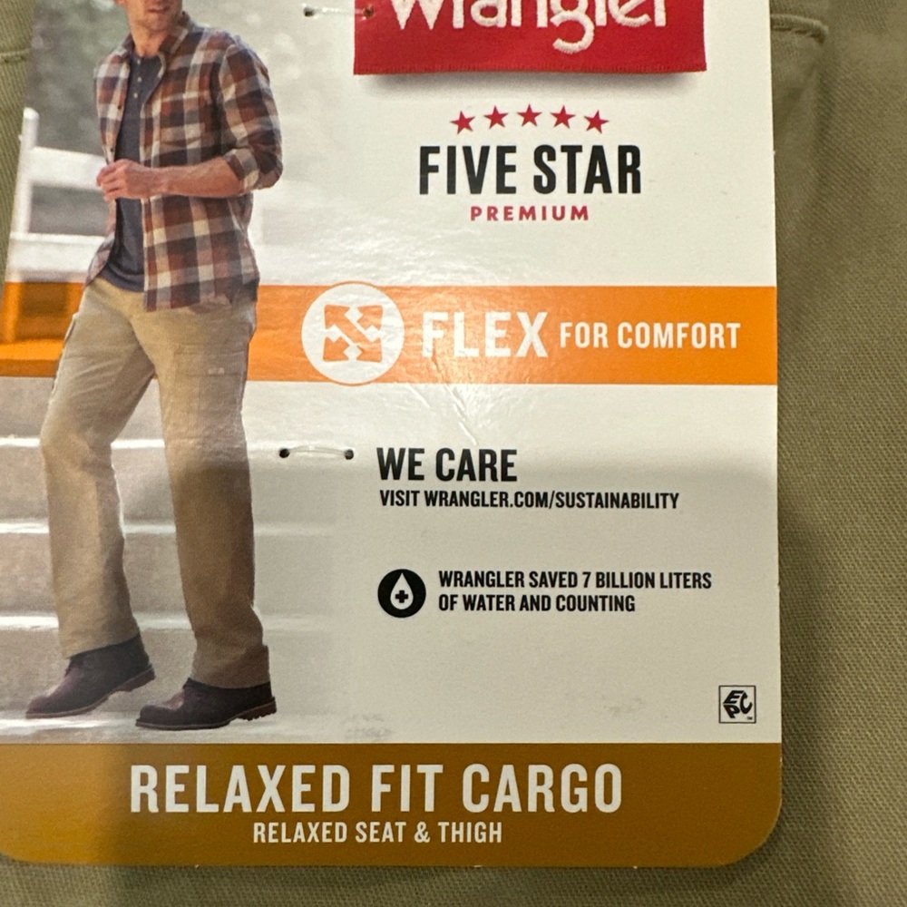 Wrangler Five Star Men’s Relaxed Fit Cargo Pants - Khaki 34x34 - Picture 10 of 10